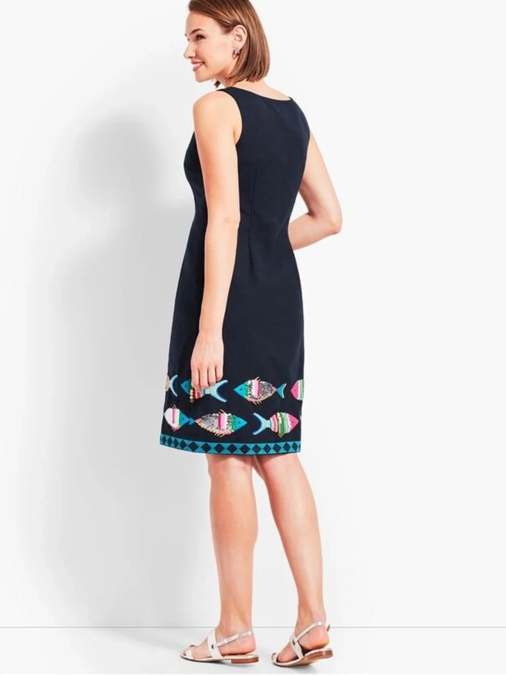 Talbots‎ Navy One-Piece Swim Sheath with Colorful Fish Hem
